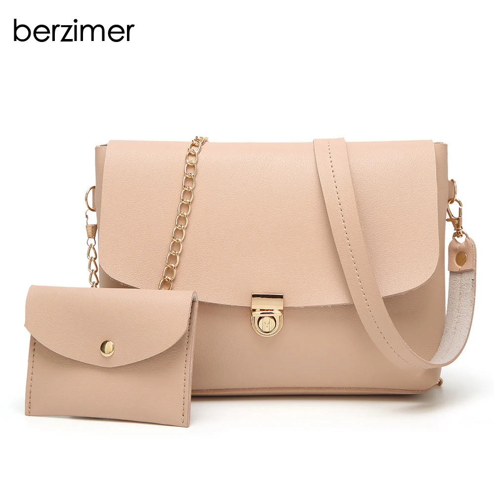 

BERZIMER New Fashion Women Composite Shoulder Bag Stylish Black Brown Nude Ladies Shoulder Crossbody Bags for Women Gril 2018