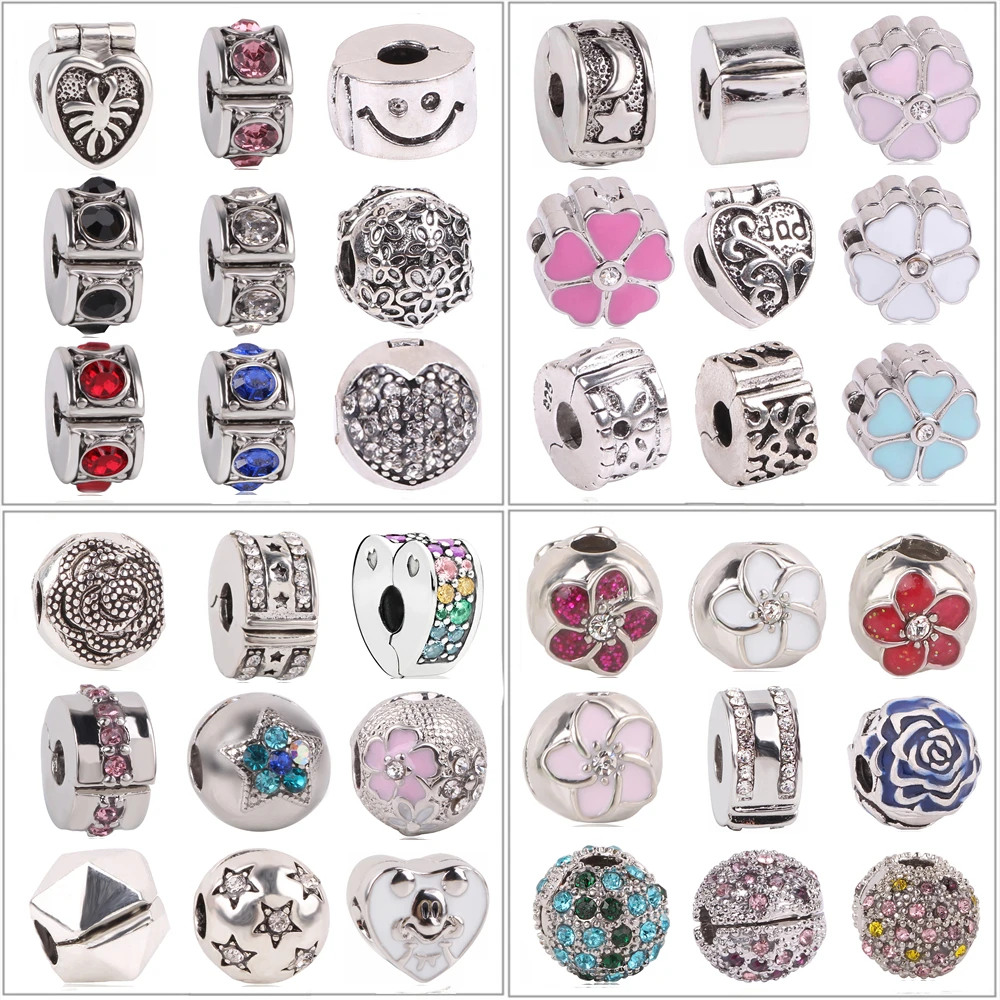 

dodocharms New European 1pc Silver Shinning Path Elegance Spacer Clip Safety DIY Flower Bead Fit Pandora Charm Bracelet