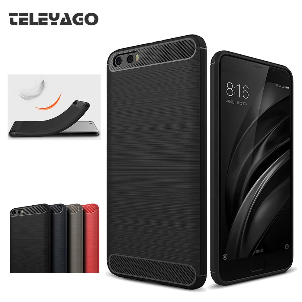cheap for Xiaomi Mi 6 Plus Case Slim Soft Silicon Luxury Brushed Back Cover Texture Carbon Fiber Protection Shell 5.7 \