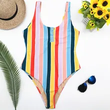 Summer Swimwear Women Sling Backless One Piece Slim Swimsuit Vintage Retro Colorful Stripe Bathing Suits Bikini Padded Beachwear Summer Swimwear Women Sling Backless One Piece Slim Swimsuit Vintage Retro Colorful Stripe Bathing Suits Bikini Padded Beachwear