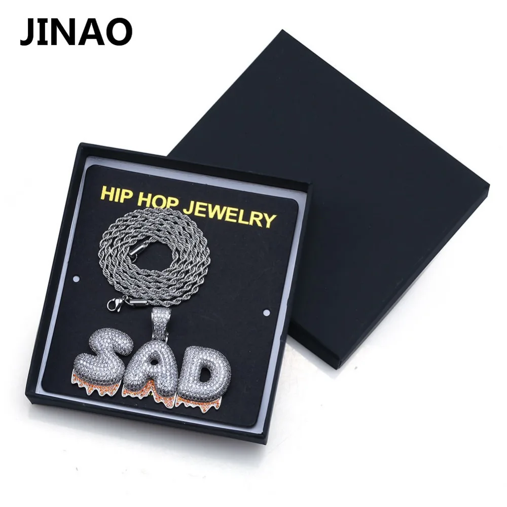 JINAO Personalized Name Custom Bubble Blood Drip Letter Pendant Necklace For Men Women Gift Hip Hop AAA Cubic Zirconia Jewelry