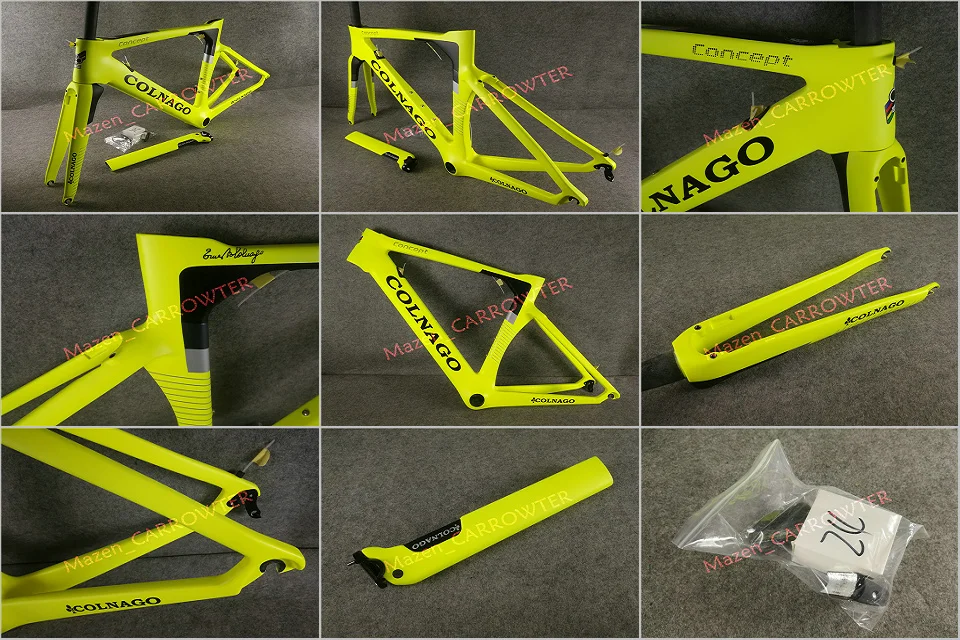 Perfect Fluorescent Yellow Colnago CONCEPT carbon road frames+Handlebar+Saddle+bottle cages 50mm carbon wheels Novatec A271 hubs 11