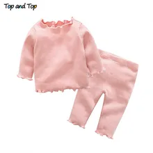 Топ и Топ Милые комплекты одежды из натуральных материалов, хлопковый комплект из 2 шт./компл. Комплект одежды для девочек; длинный рукав; футболка+ штаны Повседневное, носки в полоску для малышей, одежда