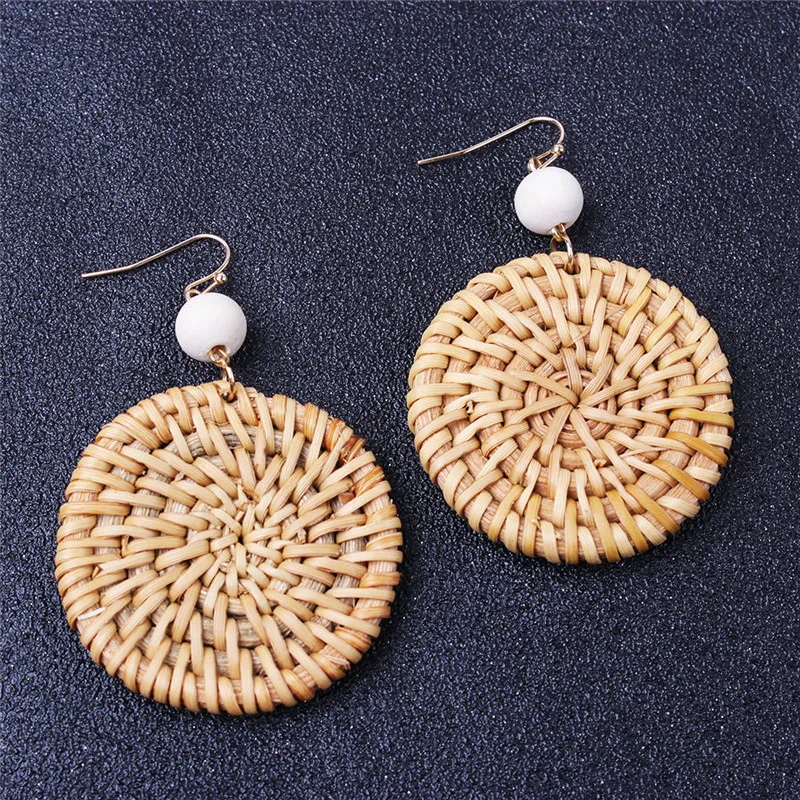 Fashion Handmade Folk-custom Bohemia Style Round Earrings Rattan Knit Round Wedding Party Earrings Jewelry ETD34 (1)
