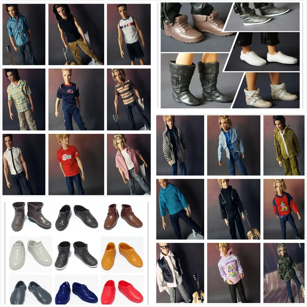 10 шт./лот = 5 одежды костюмы+ 5 обуви Лучшая модная одежда для Кена и обувь костюмы для парень Кэн куклы комплект джинсовой одежды