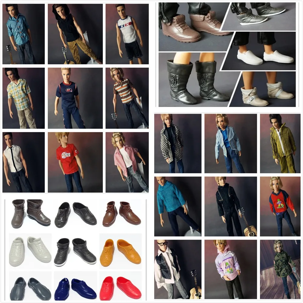 

10Pcs/lot=5 Clothes Suits + 5 Shoes Best Sale Fashionable KEN Clothes and Shoes Suits For Boyfriend Ken Dolls Denim Clothing Set