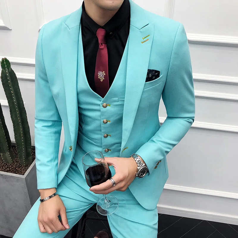 3 шт. синий костюм мужской брендовый Slim Fit бизнес формальная одежда смокинг Высокое качество свадебное платье мужские s костюмы Повседневный костюм Homme