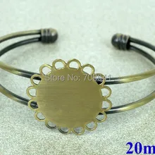 20 мм пустой браслет плоский круг Кружева Glud Pad ободок лоток Кабошон основы манжеты регулированые результаты ремесло античный бронзовый тон