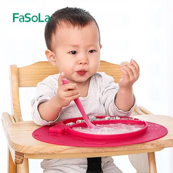 

Fasola Portable Children Superbowl Breakfast Plate Divided Silicone Plate Baby Silica gel Suction Tray Dishware Baby Food Bowl