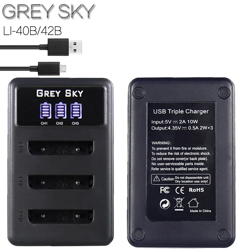 

BLS-5 LI-40B LI-42B NP-45 EN-EL10 LI-50B NP-W126 3-Slots Charger LCD Camera battery dual and Single Charger