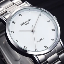 FEDYLON New Fashion Watch Men Elegant Stainless Steel Simple British Style Roman Numeral Dial Casual Business Quartz Wristwatch
