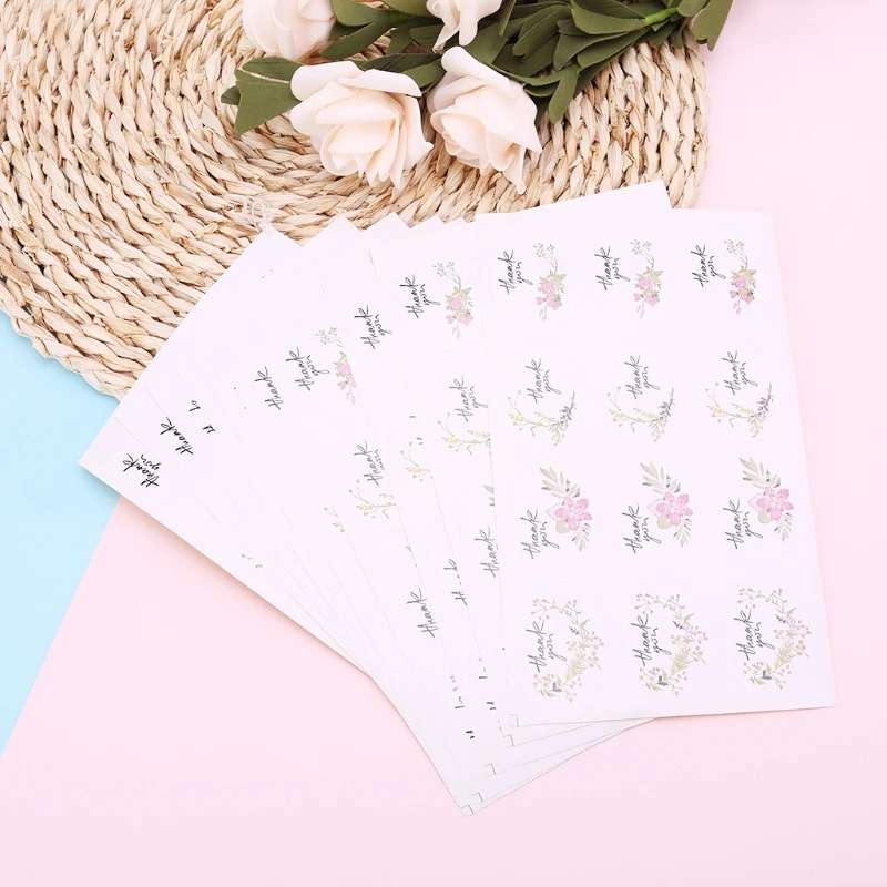 

12pcs Thank You Labels Paper Stickers Flower Design Seals labels For Gifts