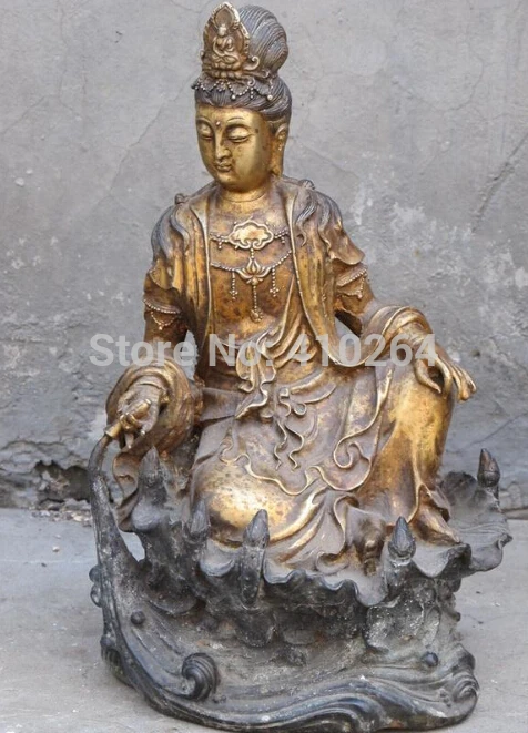 

Shipping 13"Tibet Bronze gilded lotus Beautiful bodhisattva Water guanyin Kwan-yin Statue discount 30%