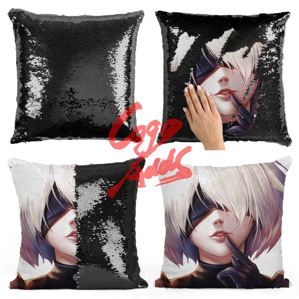 

Nier Automata 2B sequin pillow | sequin Pillowcase | Two color pillow | gift for her | gift for him | pillow | magic pillow
