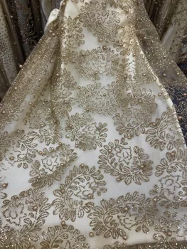 

5 Yards/lot French Lace Fabric High Quality Jolin-322107 With glitter Embroidered For Wedding