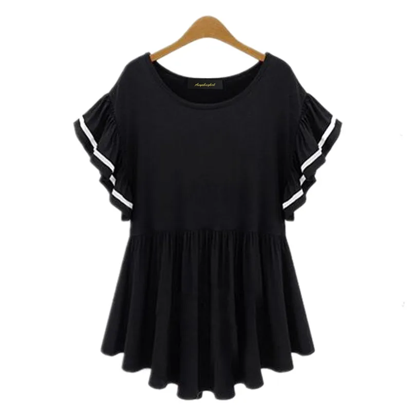 

2019 Brand clothing summer ruffles batwing sleeve t-shirts ,women cotton T-shirt plus size S-5XL 6XL,Black Red White Gray Pink s