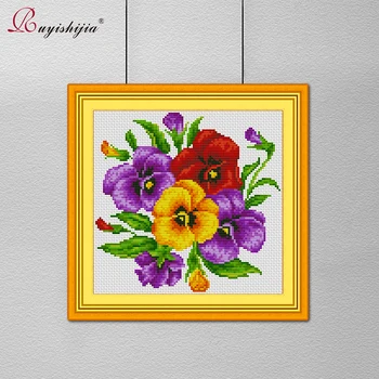 

RUYISHIJIA Cross Stitch Kits Handmade Needlework flowers patterns gift Embroidery Cross-Stitch DIY Embroidery Hoop