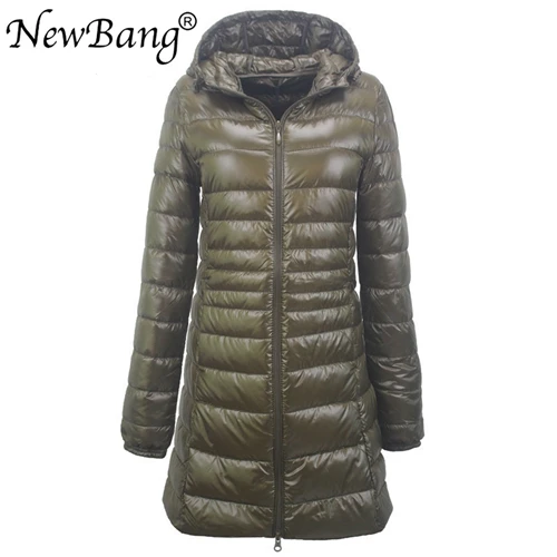 NewBang 8XL женское длинное теплое пуховое пальто с портативной сумкой для хранения, женский ультра легкий пуховик, женские пальто, длина до бедра - Цвет: Armygreen