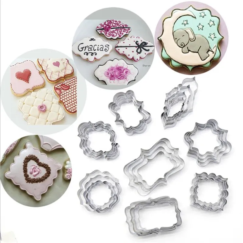 

4YANG 7Style Stainless Steel Blessing Frame Biscuit Cutters Cookie Cutter Set Wedding Cake Mould Kitchen Sugarcraft Baking Tools
