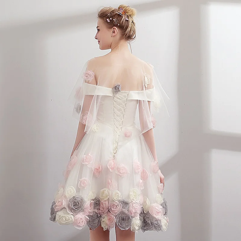 Белые платья для подружек невесты платье Fiesta Vestido Цветочная аппликация пышные платья для выпускного вечера вечерние платья для свадьбы TS1698