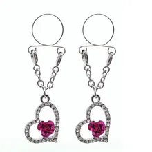 2 шт., сексуальное кольцо для пирсинга, не прокалывается, кольцо для сосков, ювелирное изделие, поддельный щит для сосков, сердце, цветок розы, болтаются, регулируемые украшения для пирсинга тела