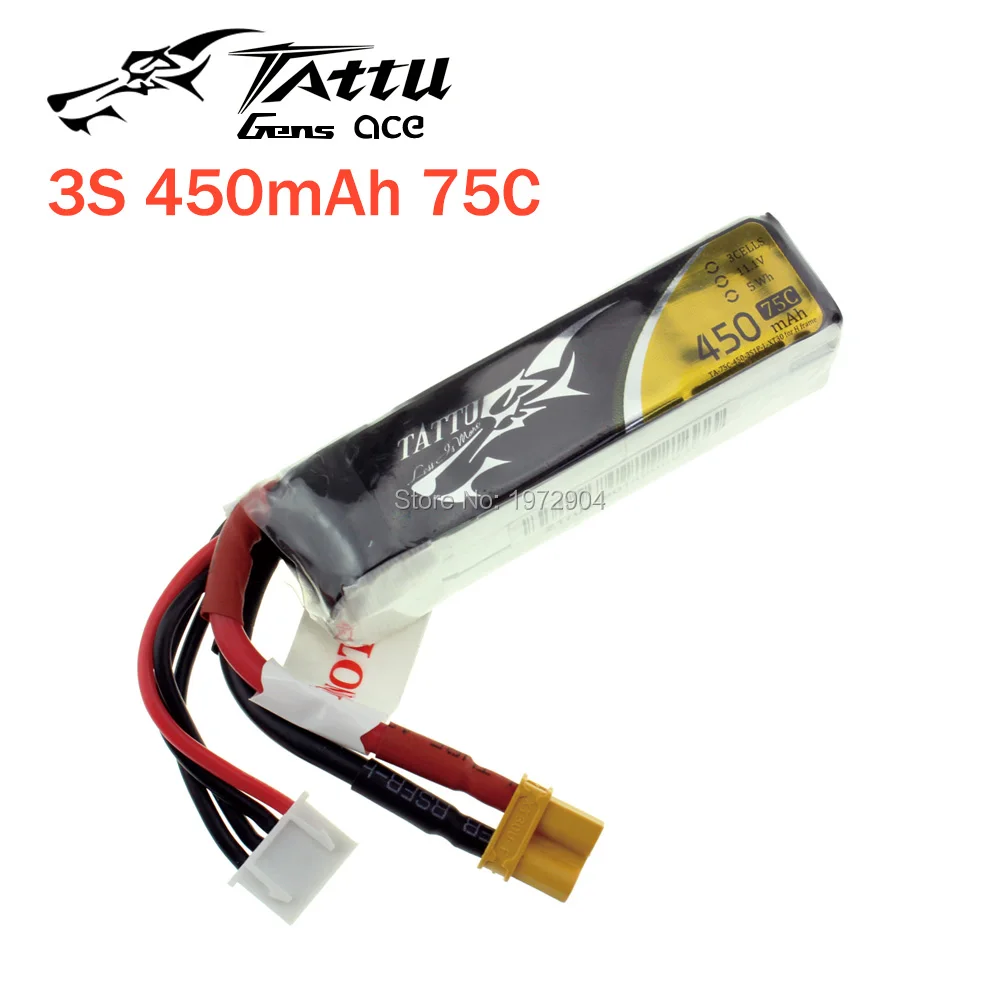TATTU LiPo Battery 450mAh 75C 2S 7.4V 3S 11.1V 4S 14.8V with XT30 Plug Battey for RC FPV Racing Drone Quadcopter Toys