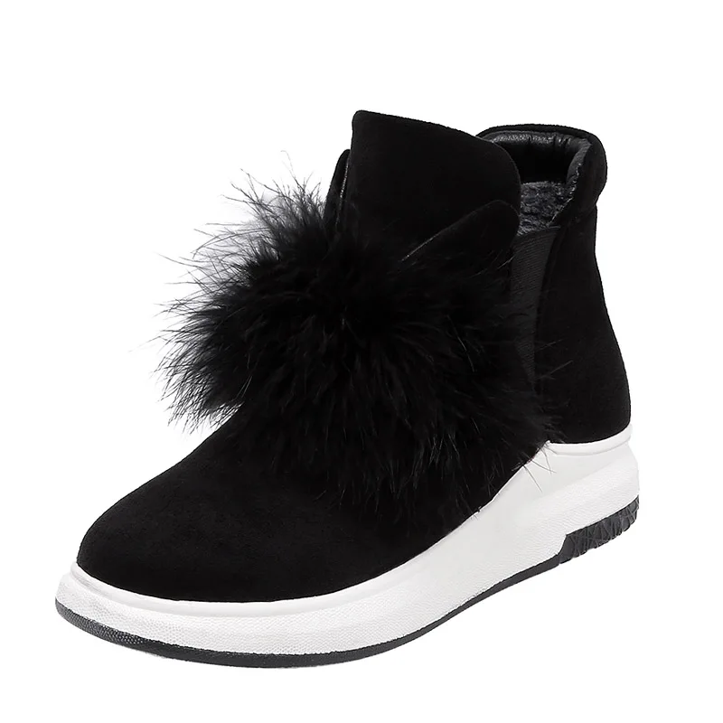 WETKISS/женские ботильоны на меху; обувь из флока с круглым носком; зимние женские ботинки на платформе; теплая Толстая обувь; женская зимняя обувь; Новинка года - Цвет: black thick plush