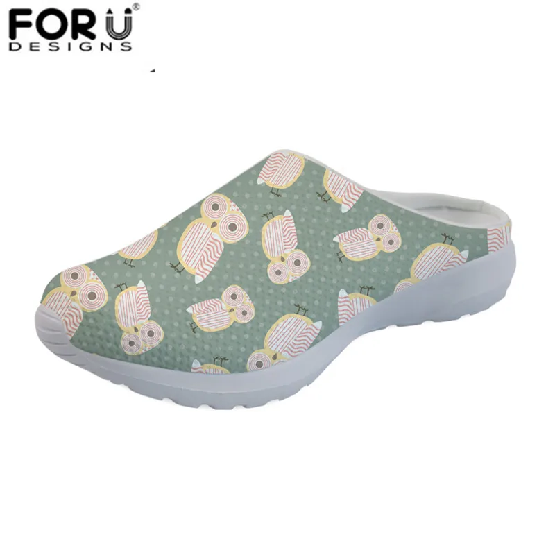

FORUDESIGNS Women's Slip-on Sandals Cute Cartoon Owls Print Summer Beach Slippers for Ladies Girls Breathable Zapatos Mesh Shoes