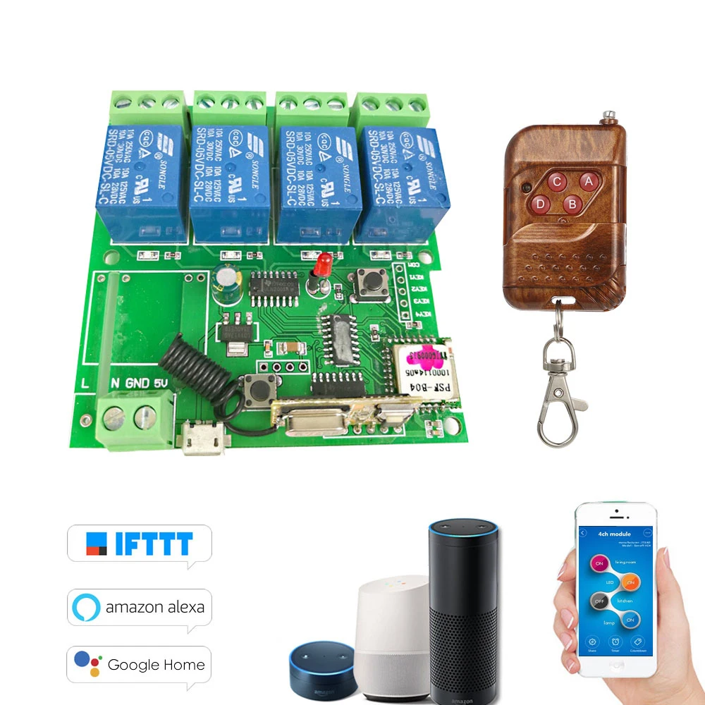 

433Mhz Remote Controller Smart Remote Control Wireless Switch Module 4ch DC 5V Wifi Switch Timer Phone APP Remote Control