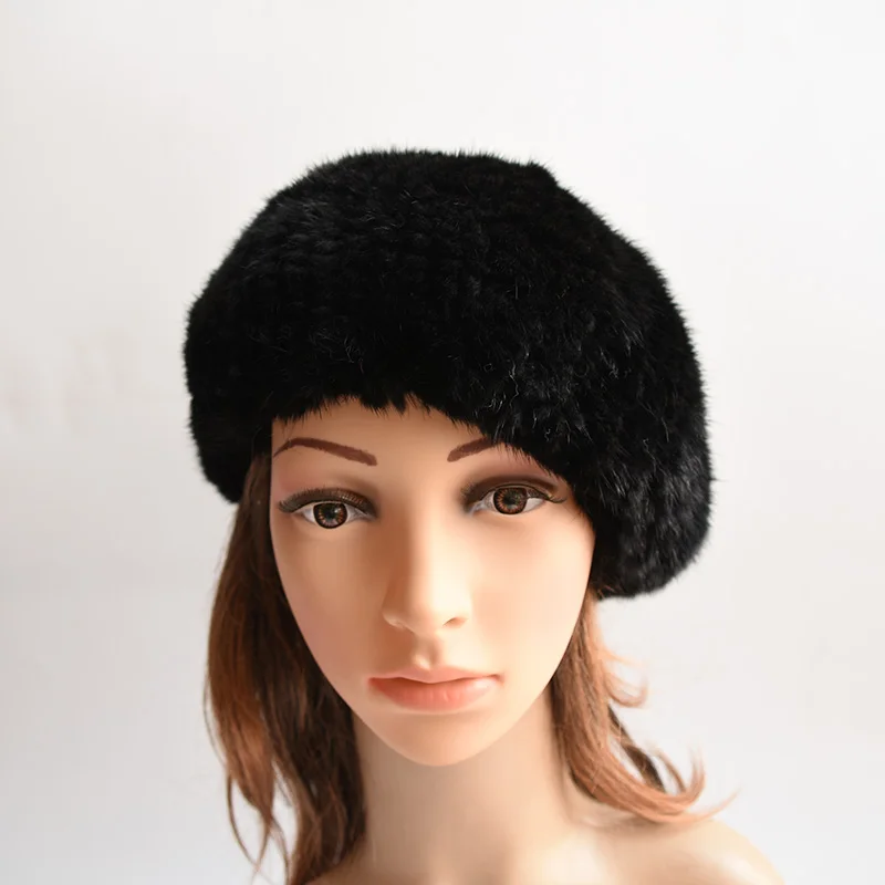 

Women winter fur hats real mink fur hat thick knitted berets Russia new arrival fashion good quality female casual caps