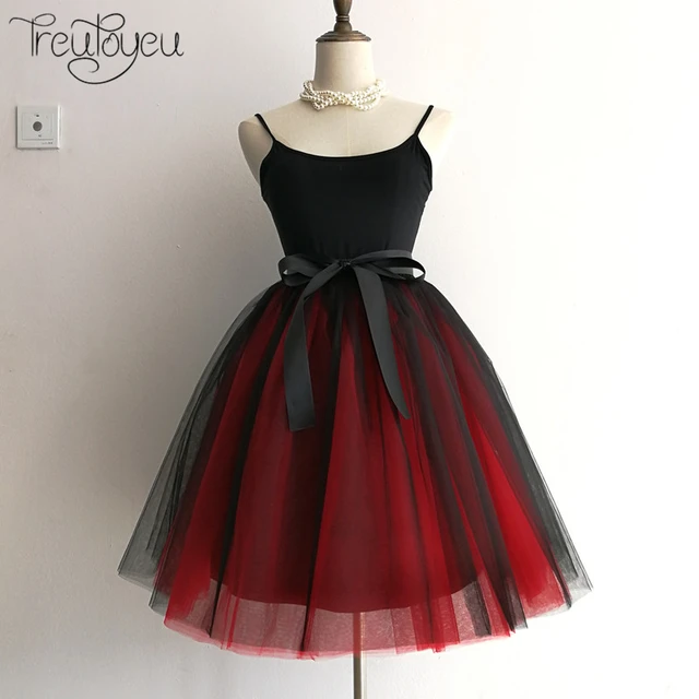 US $10.80 Gothic 6 Layers 65cm Mix Colors Tutu Tulle Skirt Women Streetwear High Waist Pleated Midi Skirts sp