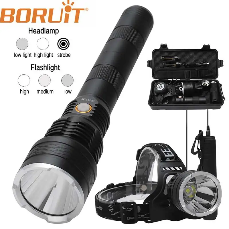 BORUiT 30000LM мощный светодиодный фонарик головной свет USB Перезаряжаемый Фонарик IPX4