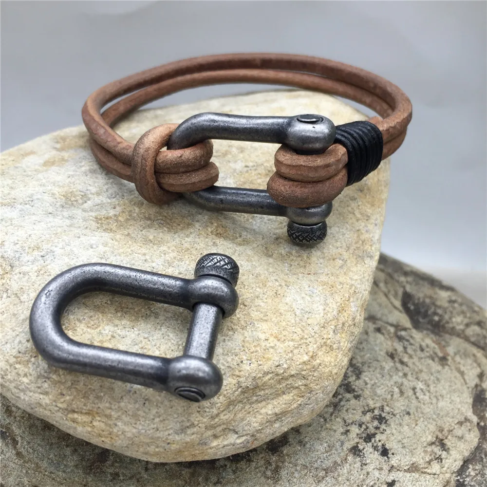316L Stainless steel Leather Bracelet Adjustable Vintage U Connectors