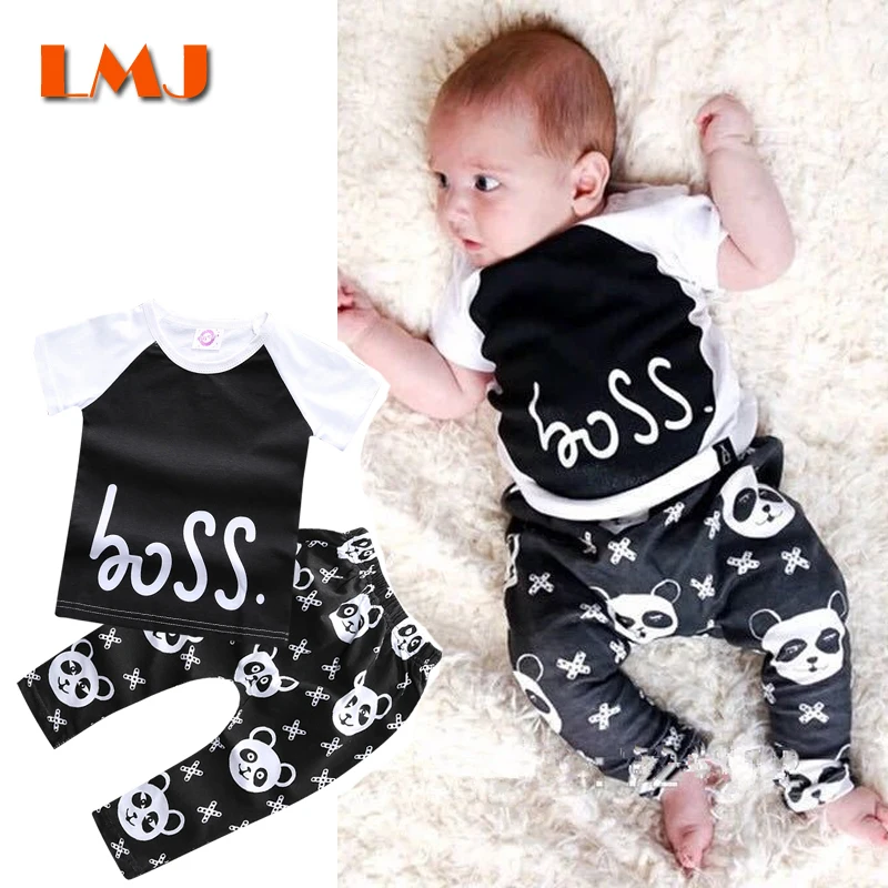 

New 2016 Children Clothing Sets Summer Autumn Cotton Baby Clothing Sets Boys Girls BossT Shirts + Panda Pants Fashion Kids Suits