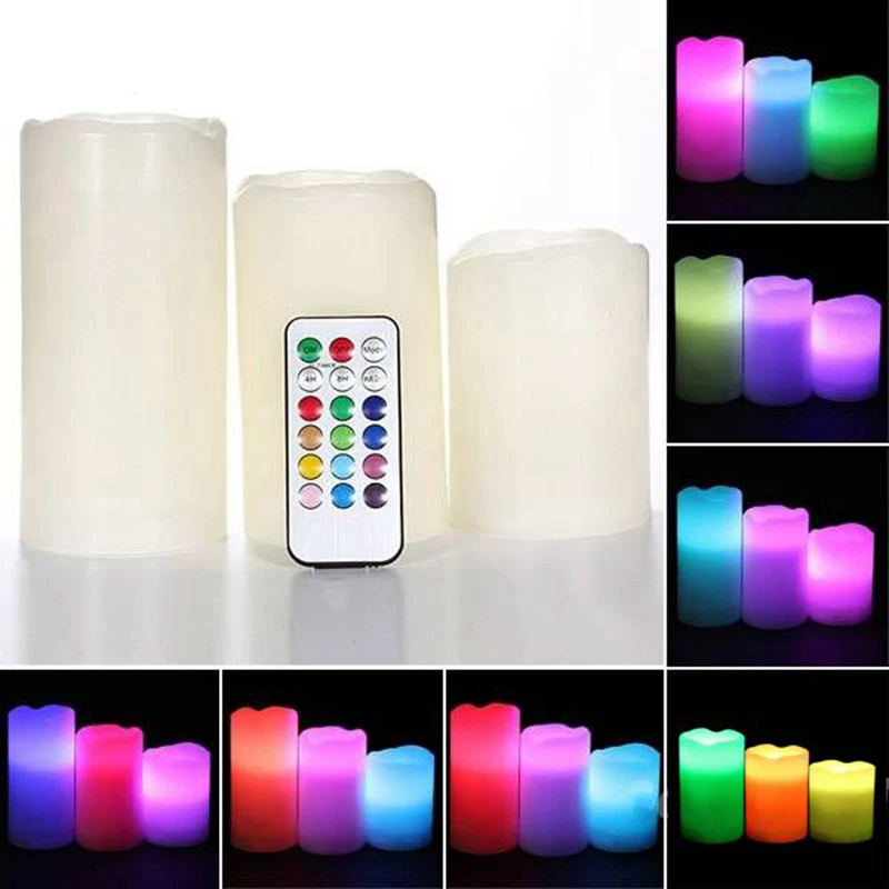 

LED Candle Remote Control Flameless Candles lights Bulk 3 x Remote Control Color Change LED Vanilla Flameless Wax Candles