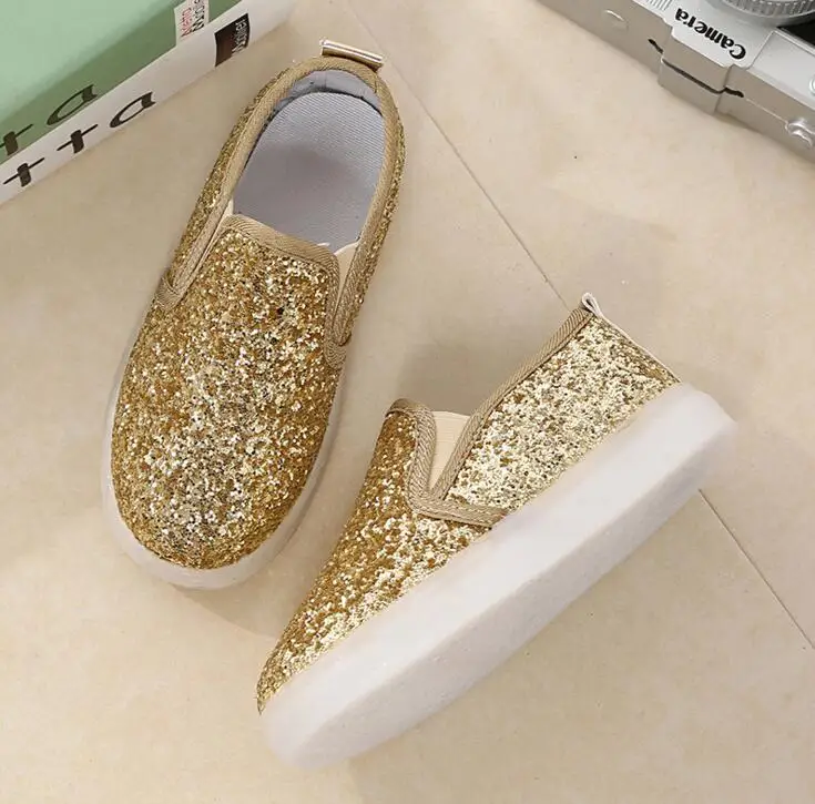 Новинка года; детская обувь для мальчиков и девочек; Детские парусиновые кроссовки с блестками; светодиодный рисунок; повседневная обувь; размеры 21-30 - Цвет: Золотой
