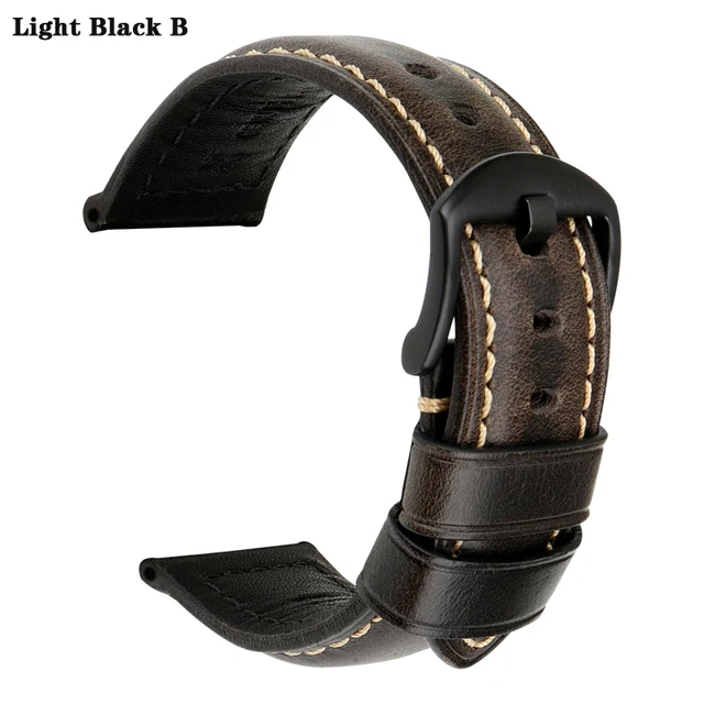 MAIKES Watch Strap Bracelet Watch Accessories 20mm 22mm 24mm Vintage Cow Leather Watch Band For Panerai Fossil Watchband Light Black B