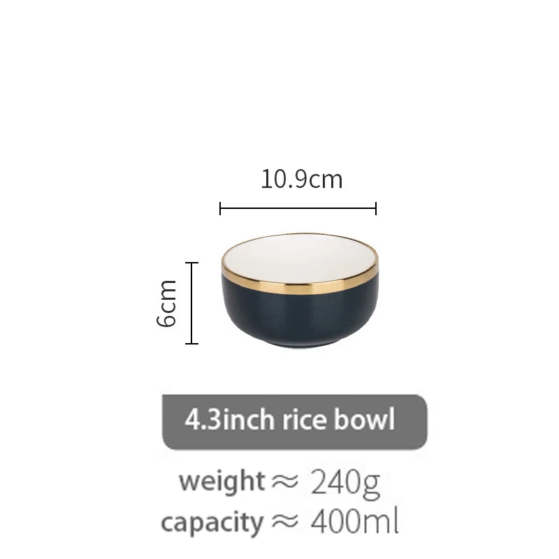 Керамическая обеденная тарелка с золотой инкрустацией, круглая обеденная тарелка, поднос для еды, тарелка с золотыми краями, посуда, обеденное блюдо, фарфоровый контейнер - Цвет: 4.3inch rice bowl