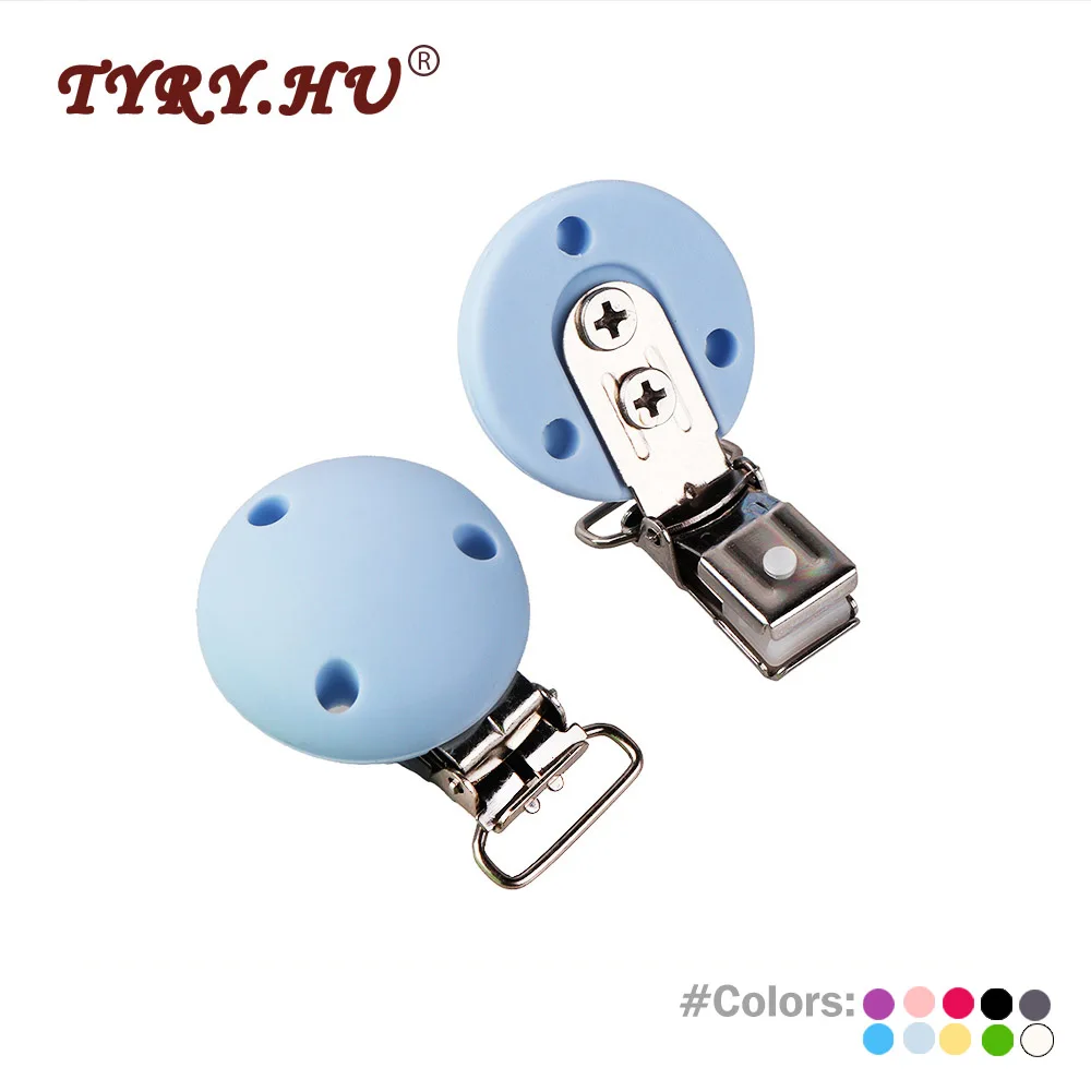 

TYRY.HU 1Pc Round Silicone Metal Pacifier Clips Baby Teeting DIY Nipple Chain Accessories Infant Chew Beads Soother Holder Toy