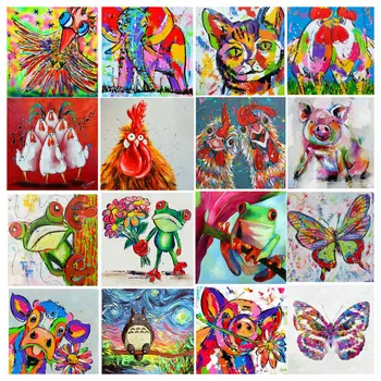 

ArtBack Watercolor Frog 5d Diamond Painting Chicken Full Square Rhinestone Mosaic 3D Embroidery Decorative Painting 30x30cm