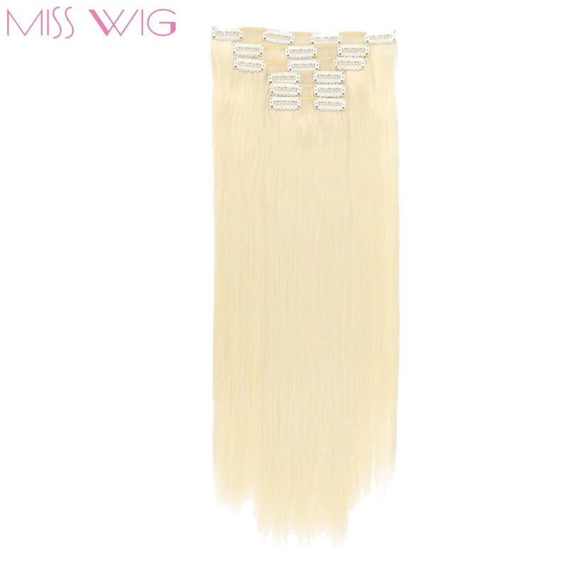 

MISS WIG 60cm Long Straight Clip in Hair Extensions Black Brown 6pce/set 16 clip in High Hair Piece Tempreture Synthetic