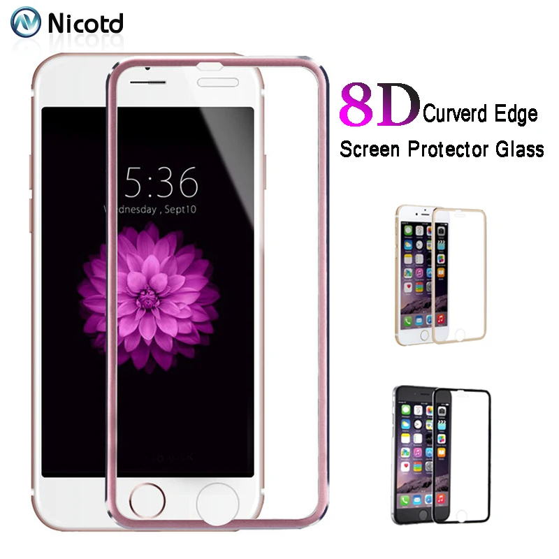 

8D Colorful Curved Titanium Tempered Glass For iPhone 8 6 6sPlus On The Phone For iPhone 8Plus 6s Full Coverage Screen Protector