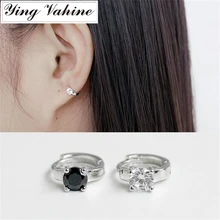 Ювелирные изделия из стерлингового серебра 925 пробы шикарные черные и прозрачные циркониевые круглые гвоздики серьги для женщин aretes de mujer модерас