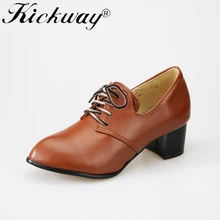 Kickway/Большие размеры 34-47; женская повседневная обувь из искусственной кожи на плоской подошве со шнуровкой; Женская рабочая обувь из органической кожи с круглым носком; ; Прямая поставка