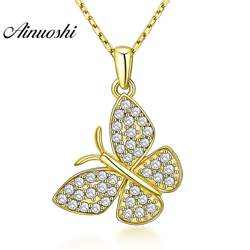 

AINUOSHI 10K Solid Yellow Gold Pendant Solid Butterfly Pendant SONA Diamond Women Men Fine Jewelry Cute Animal Separate Pendant