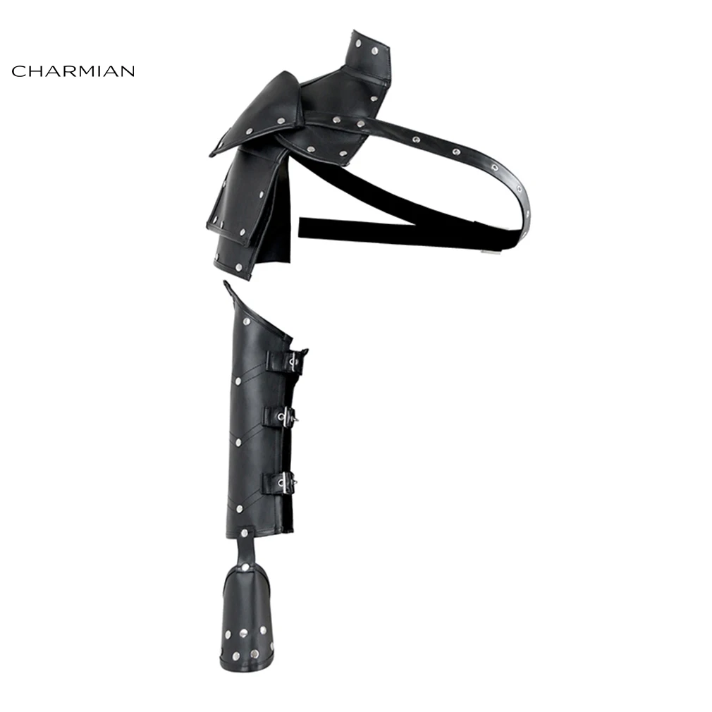 

Charmian Women's Steampunk Black Faux Leather Buckles Rivets Armlet One-shoulder Shrug Punk Corset Bustier Accessories