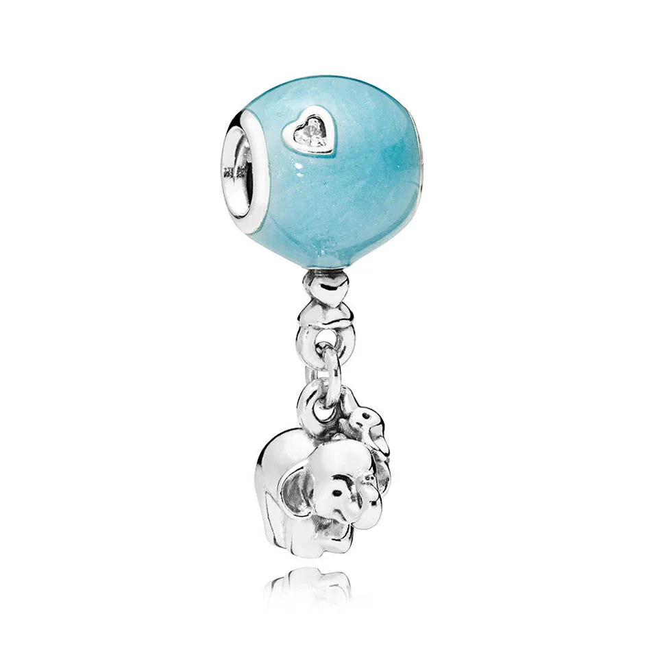 

Elephant & Blue Balloon Dangle Charm fit Pandora Bracelet Bangle Enamel & Clear CZ Authentic 925 Sterling Silver DIY Jewelry