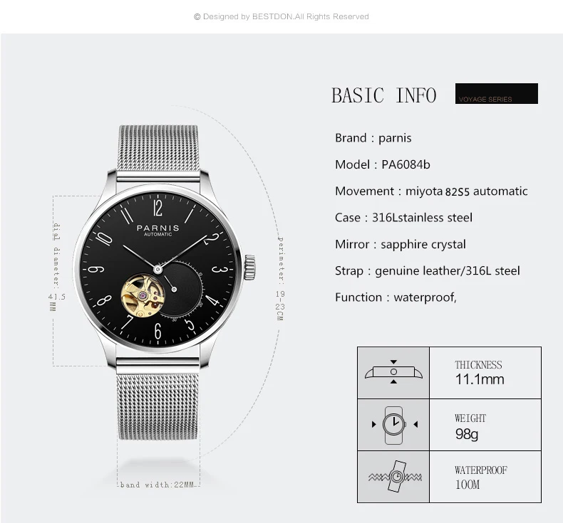 Новое поступление 2018 г. Лидер продаж Парнис автоматические часы мужские ультратонкая сетка Сталь группа кожаный ремешок Для мужчин