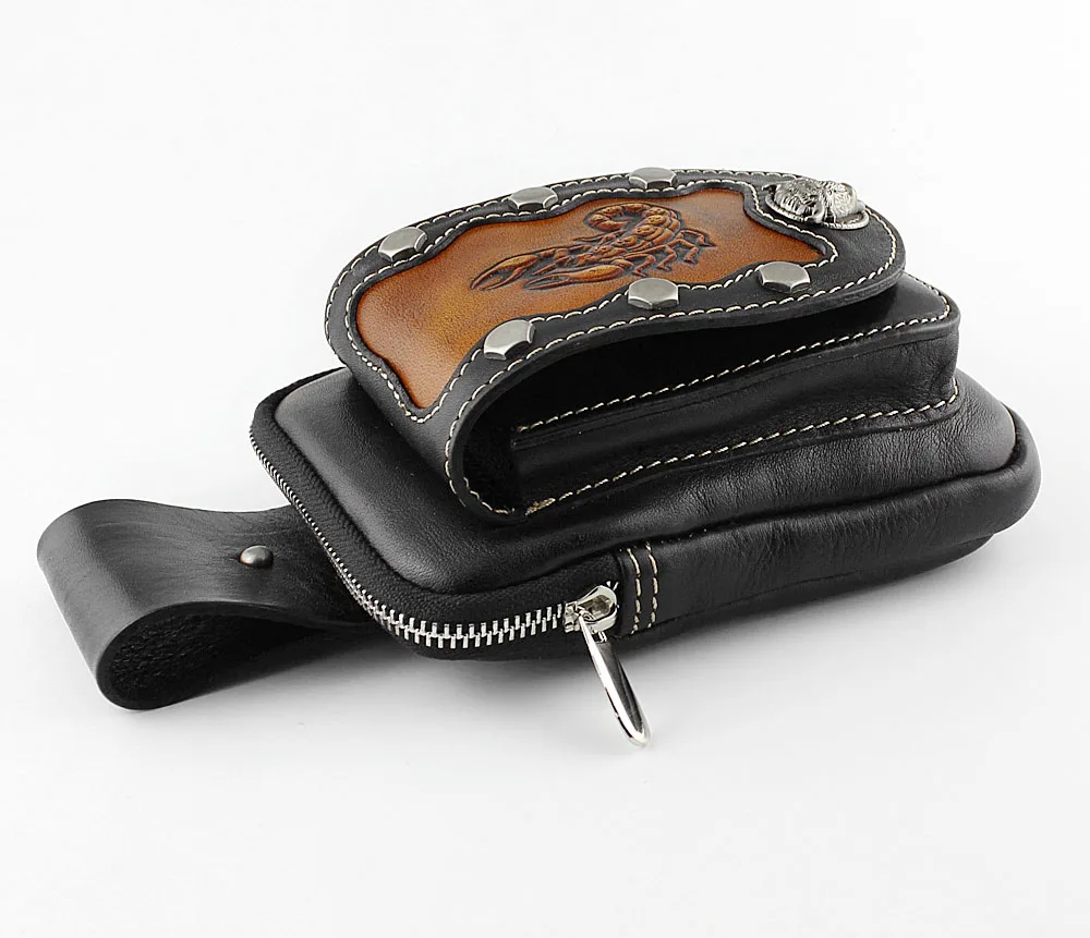 Мужская винтажная сумка из натуральной кожи с заклепками и ремнем в стиле панк, Байкерский карман для телефона, поясная сумка