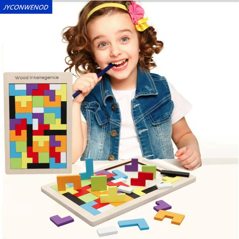 

Baby Wooden Tetris Toys Colorful Jigsaw Board Tangram Brain Teaser Educational Toys For Children Gift